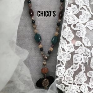 Chico's long multicolor stones.‎ Metal beads. Boho style.